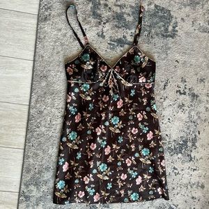Brown Floral Slip Mini Dress
